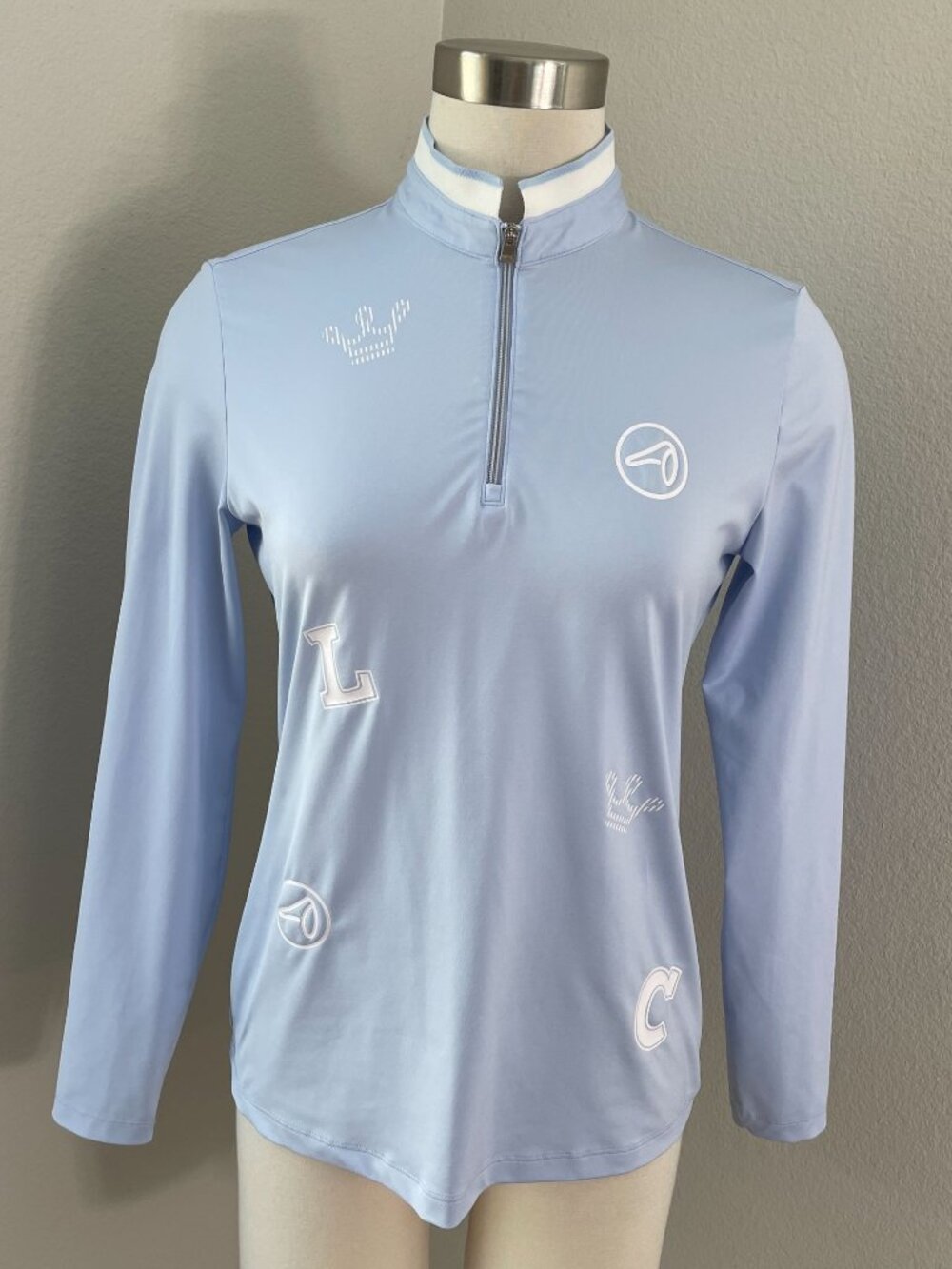 Louis Castel Womens 95 Small US Blue Long Sleeve Golf Shirt‎ Embroidered Outdoor